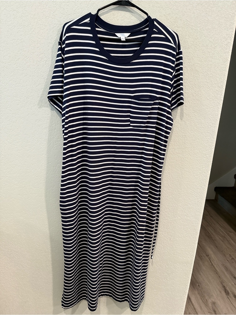 Time and Tru Navy and White Striped Maxi Dress